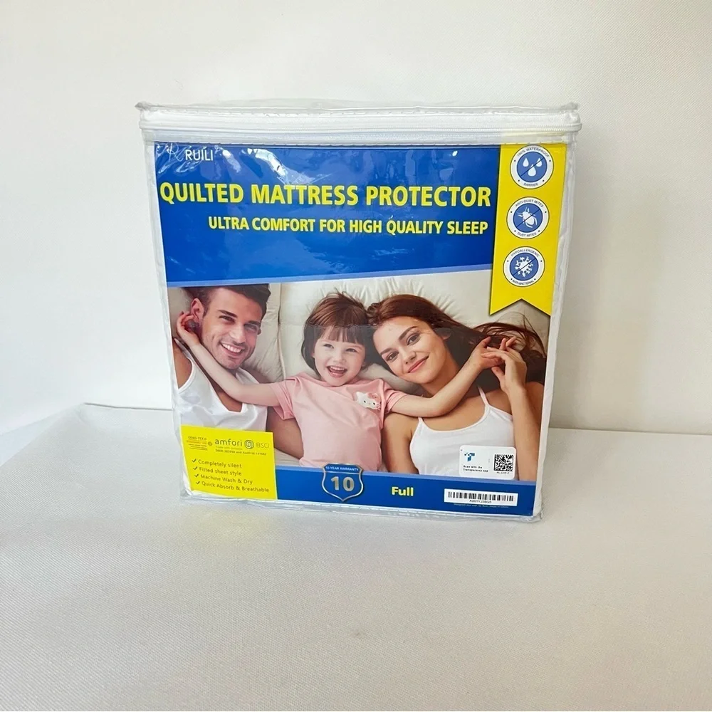 Ruili Size Full Size Quilted Fitted Mattress Protector White Hypoallergenic